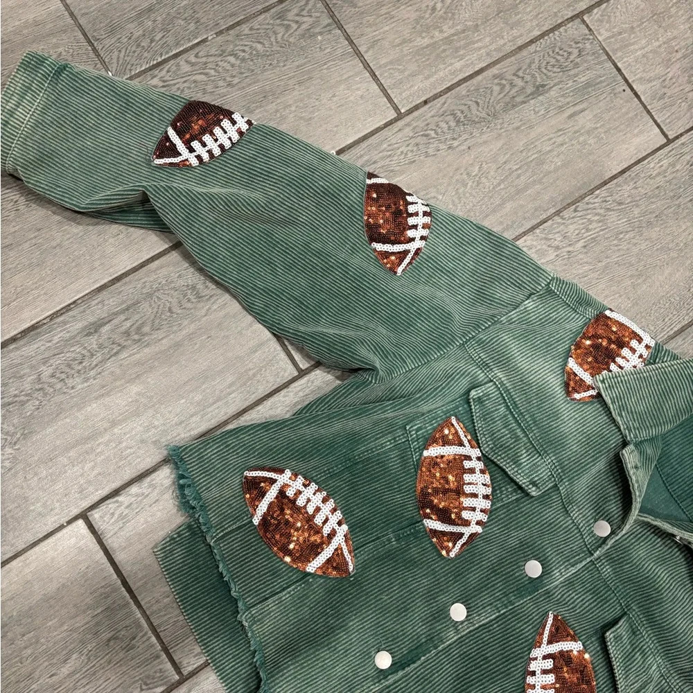 Sequined corduroy football jacket Size Large 100% Cotton - Picture 5 of 9